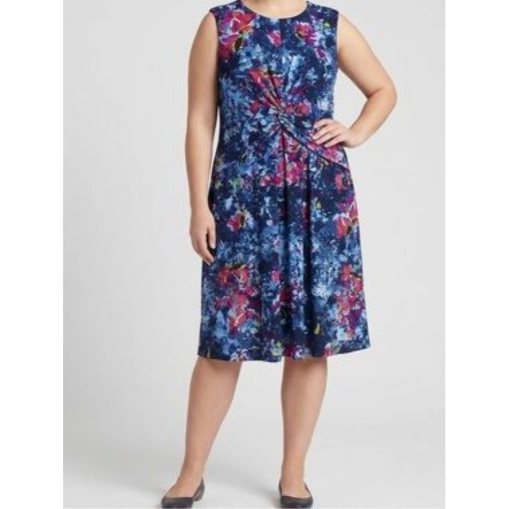 Lauren Ralph Lauren Size 20W Dark Floral Twist-Front Jersey Midi Dress NWT
